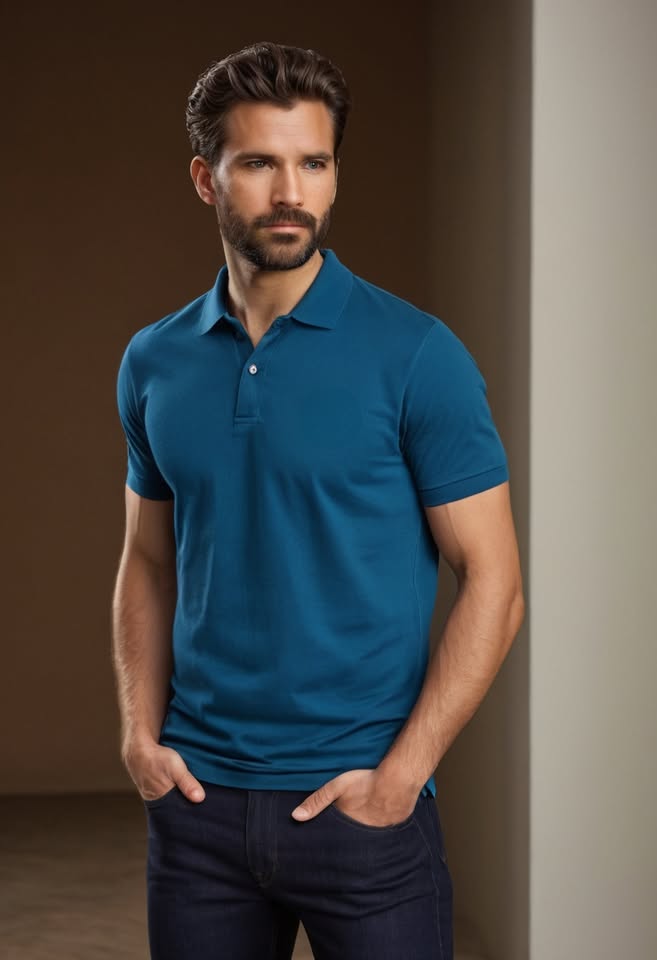 Photo 3 of 3 - Buy Premium Cotton Polo Petrol BlueT-Shirt for men – Comfort | Cozy Thread Company