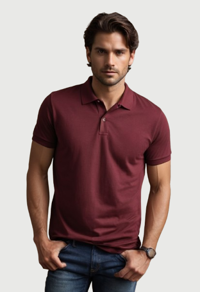 Photo 1 of 1 - Maroon Cotton Polo T-Shirt for Men – Classic Fit | Cozy  | Cozy Thread Company
