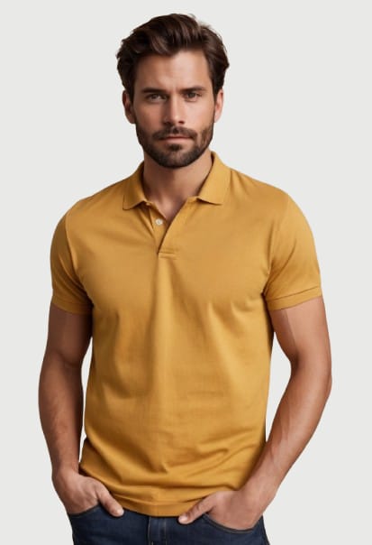 Photo 1 of 1 - Mustard ye Cotton Polo T-Shirt for Men – Classic Fit | Cozy  | Cozy Thread Company