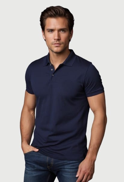 Photo 1 of 1 - Navy Blue Cotton Polo T-Shirt for Men – Classic Fit | Cozy  | Cozy Thread Company