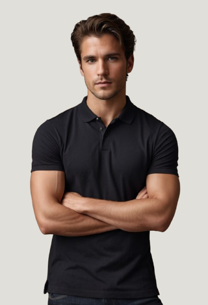 Photo 1 of 1 - Black Cotton Polo T-Shirt for Men – Classic Fit | Cozy  | Cozy Thread Company