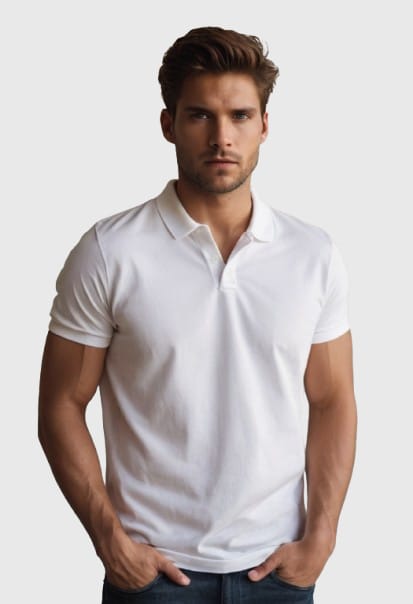 Photo 1 of 1 - White Cotton Polo T-Shirt for Men – Classic Fit | Cozy  | Cozy Thread Company