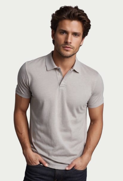 Photo 1 of 1 - Grey Melan Cotton Polo T-Shirt for Men – Classic Fit | Cozy  | Cozy Thread Company