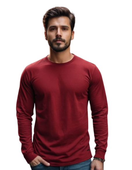 Photo 1 of 1 - Maroon Full Sleeve Cotton T-Shirt – Unisex | Cozy Thread | Cozy Thread Company
