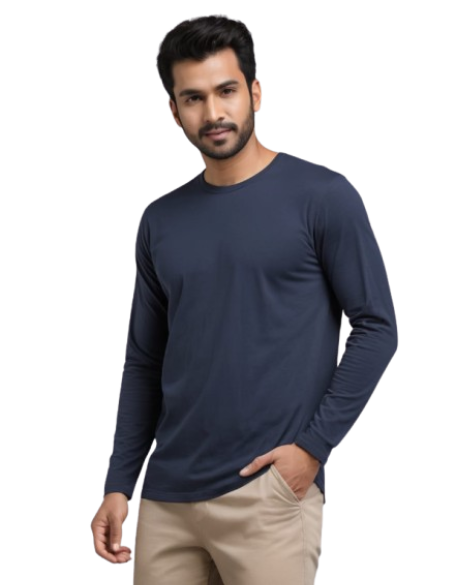 Photo 1 of 1 - Navy Blue Full Sleeve Cotton T-Shirt – Unisex | Cozy Thread | Cozy Thread Company