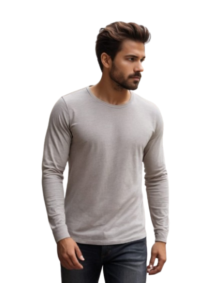 Photo 1 of 1 - Grey Melan Full Sleeve Cotton T-Shirt – Unisex | Cozy Thread | Cozy Thread Company
